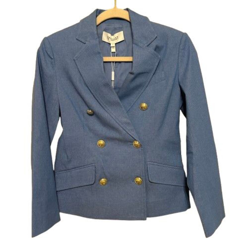 Derek Lam 10 Crosby Double Breasted Twill Blazer Size 0 Blue Coastal Nautical